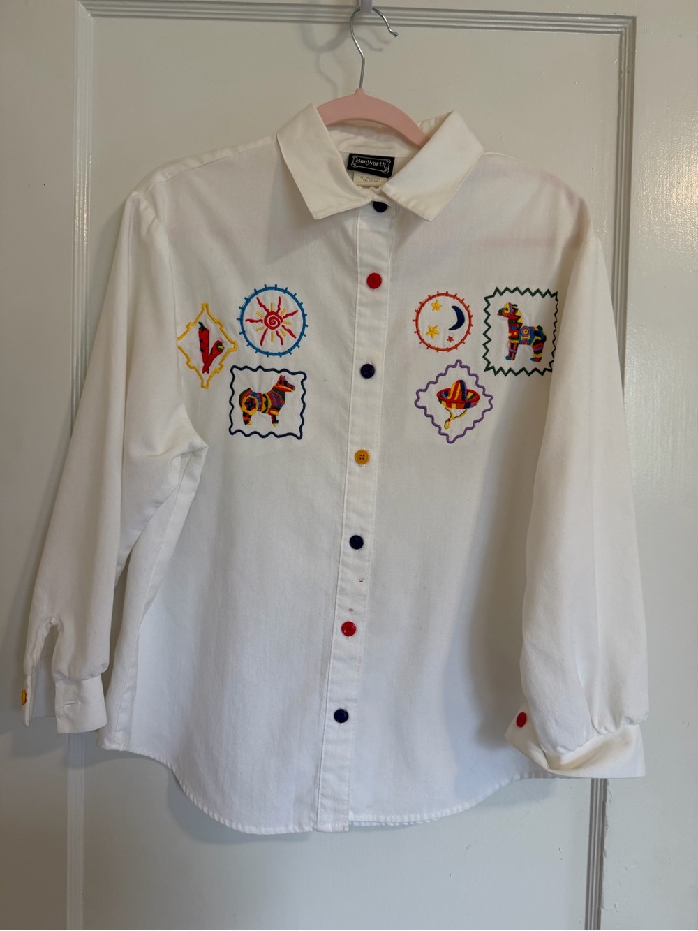 Vintage Bonworth embroidered white long sleeve tee